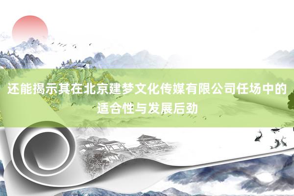 还能揭示其在北京建梦文化传媒有限公司任场中的适合性与发展后劲
